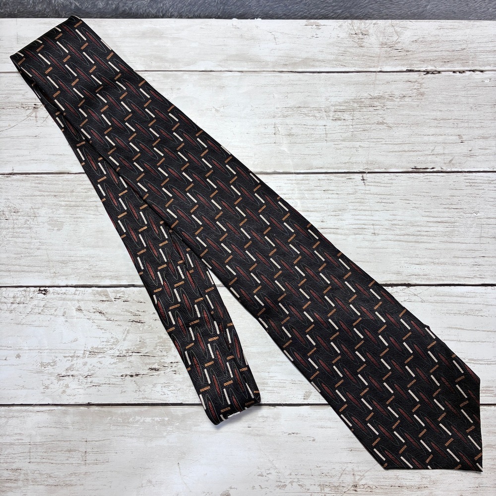 Milano Uomo XTRA-LONG Silk Necktie Black Geometric Dash Pattern Men's Tie